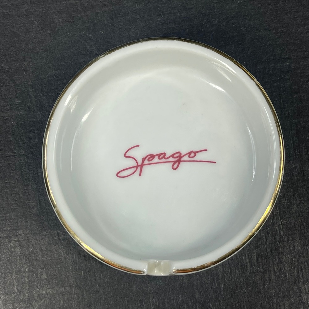 Vintage Spago Wolfgang Puck Restaurant Ashtray 3" Hollywood Porcelain Gold Rim